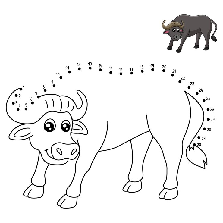 Vector van punt naar punt buffalo kleurplaat voor kinderen