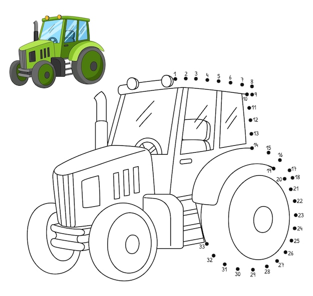 Van punt naar punt kleurplaat tractor voor kinderen