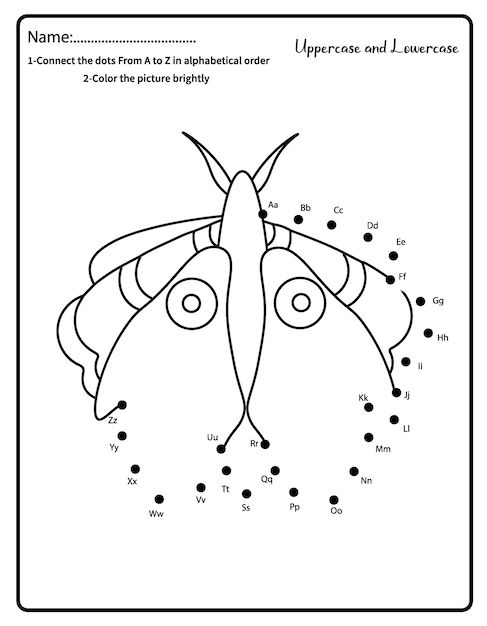 Van punt naar punt spel met letters voor kinderen ABC Butterfly Tracing Activity