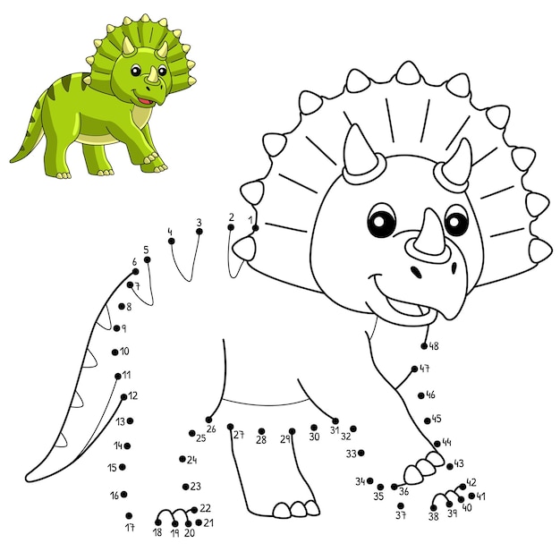 Van punt naar punt Triceratops Dinosaur Coloring geïsoleerd