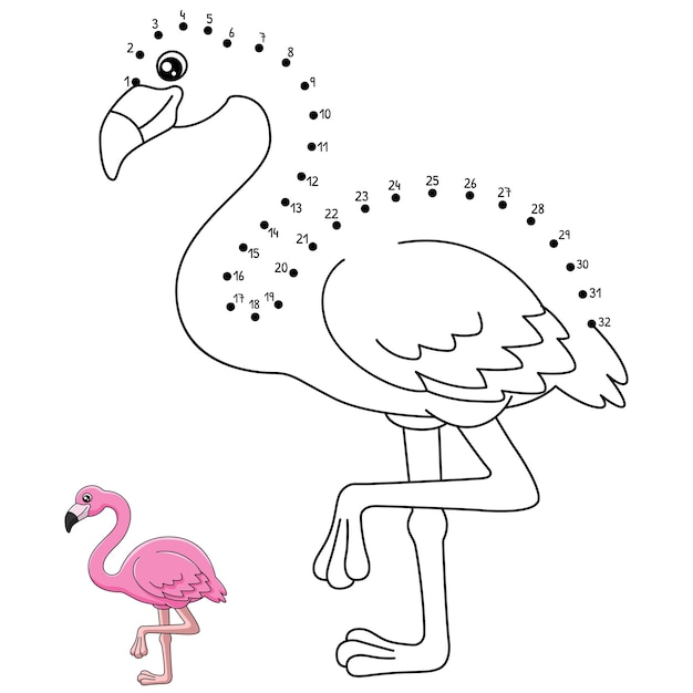 Van stip naar stip Flamingo Kleurplaat voor kinderen