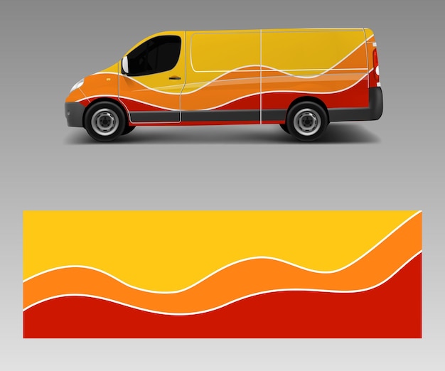 Van wrap design template vector with wave shapes decal wrap and sticker template vector