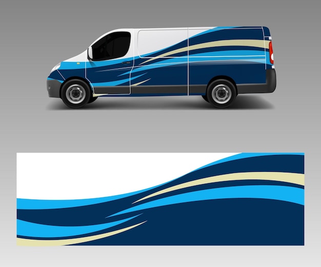 Van Wrap design template vector with wave shapes decal wrap and sticker template vector