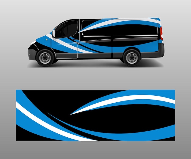 Van wrap design template vector con forme d'onda decal wrap e sticker template vector