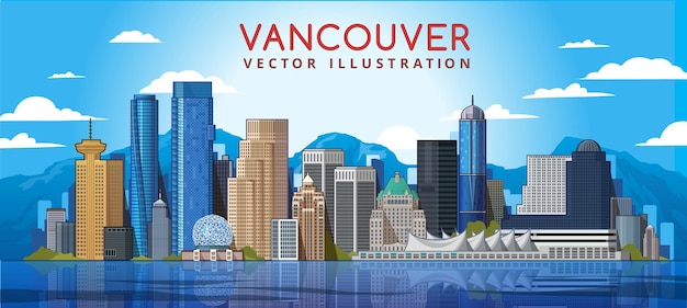 Orizzonte della città di vancouver. canada. illustrazione vettoriale.