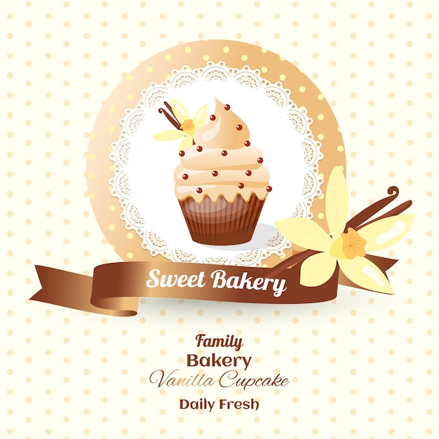 Vector vanilla cupcake sweet bakery banner in vector illustration