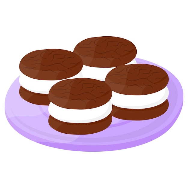 바닐라 맛 채워진 쿠키 개념 초콜릿과 크림 비스킷 벡터 패스트 푸드 기호 정크