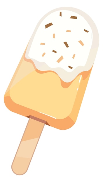 Vanilla ice cream bar on wooden stick cartoon icon