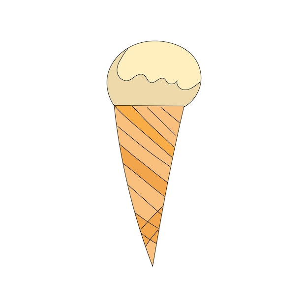 Vettore gelato alla vaniglia in cono doodlestyle