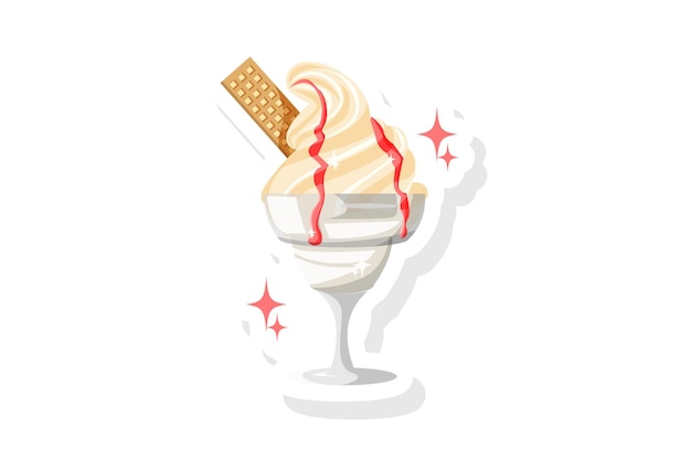 Векторная иллюстрация стикера ванильного мороженого