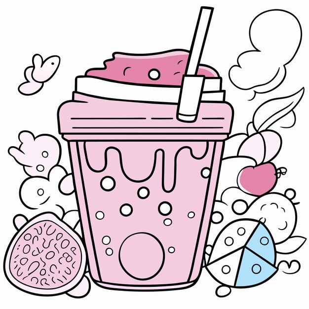 Vector vanilla ice cream with cherry in glass hand drawn flat stylish cartoon sticker