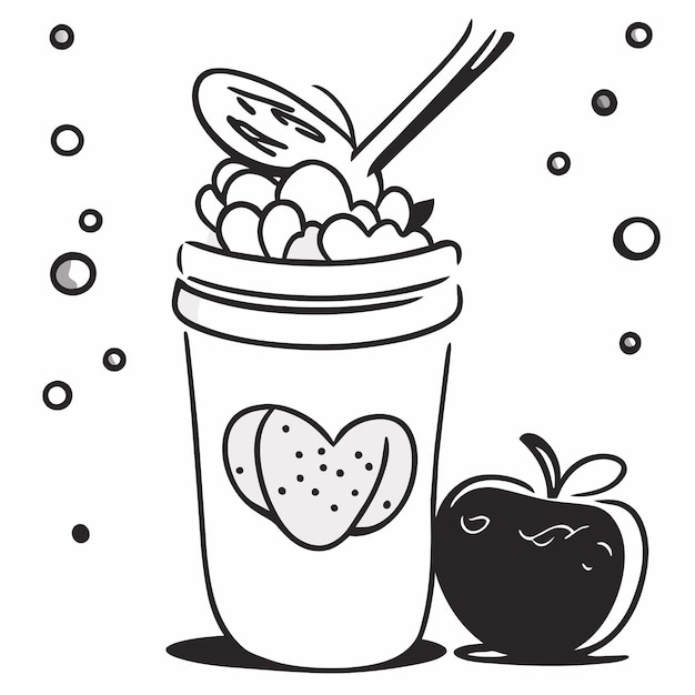 Vector vanilla ice cream with cherry in glass hand drawn flat stylish cartoon sticker