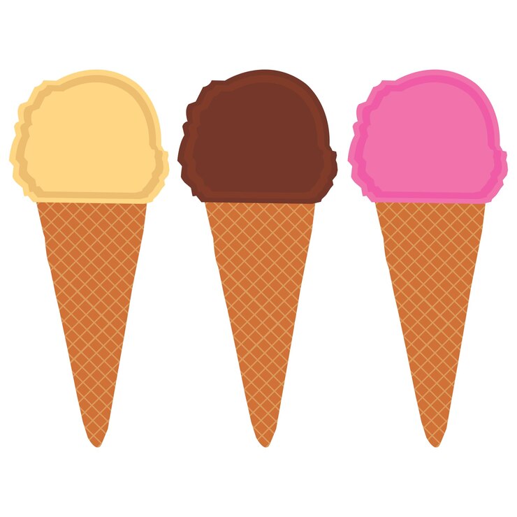 Vector vanilla and strawberry 3 chocolate ice cream scoop in waffle cone vanilla ice cream cone vector desi