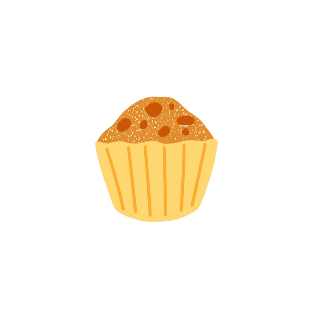 Vanille muffin met karamel kruimels in cupcake papier voering Zoete cup cake Gebakken dessert met suiker poeder Sponsdeeg gebak platte vectorillustratie van bakkerij geïsoleerd op witte achtergrond