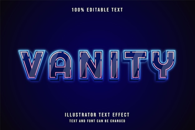 Vanity, 3d bewerkbaar teksteffect blauw gradatie roze neoneffect