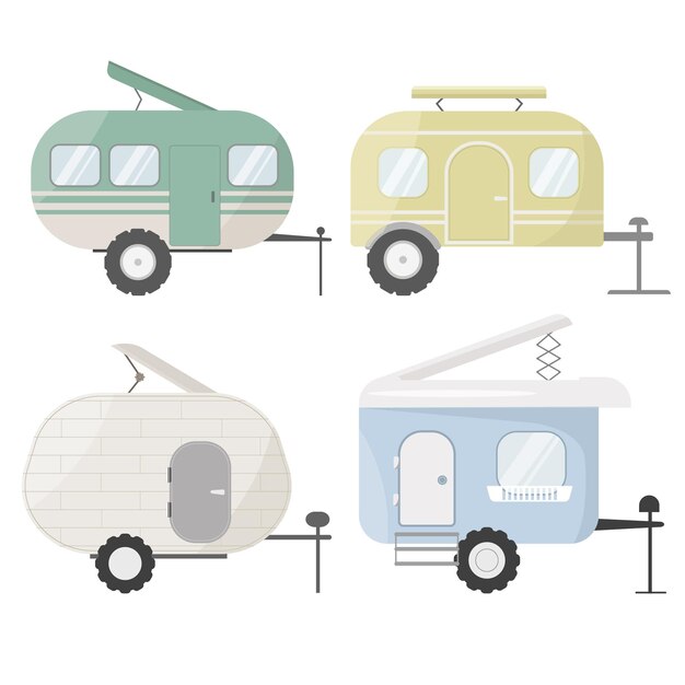 Vans and trailers vehicles set of travel caravans