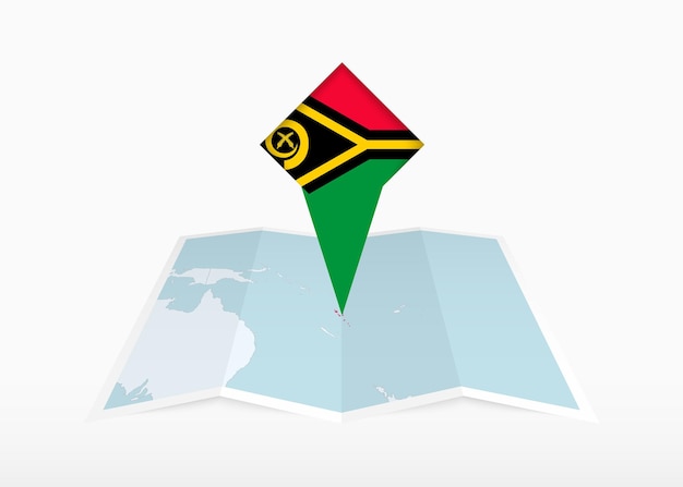 Vanuatu is depicted on a folded paper map and pinned location marker with flag of Vanuatu