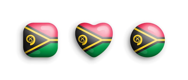 Vanuatu Officiële Nationale Vlag 3D Vector Glossy Iconen geïsoleerd op witte achtergrond