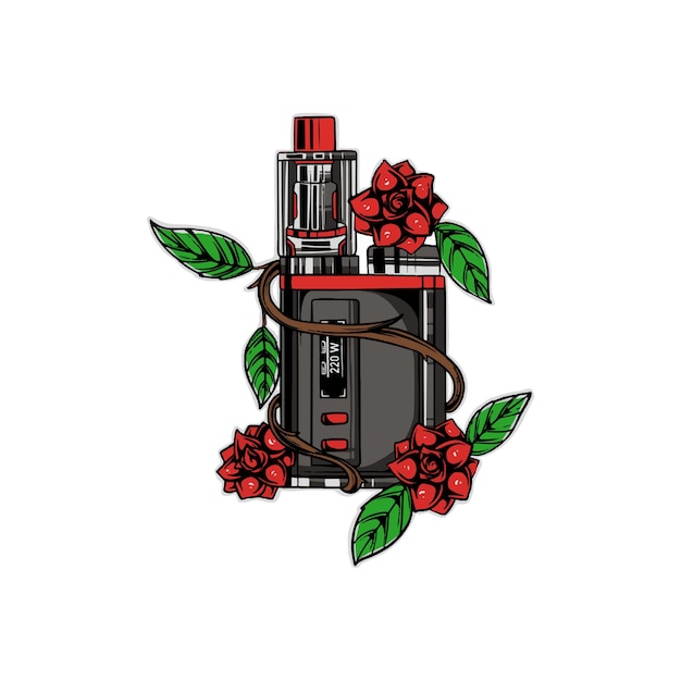 Vector vape illustration with flowers around it