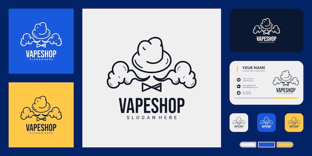 Vape logo with smoke vector template illustration with business card template design
