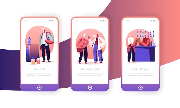 Vape Shop Business Mobile App Page Onboard Screen Set.