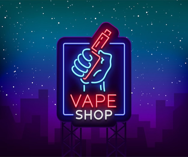 Вектор vape shop неоновая вывеска рекламный щит векторная иллюстрация неоновая вывеска ночной светящийся баннер продажа