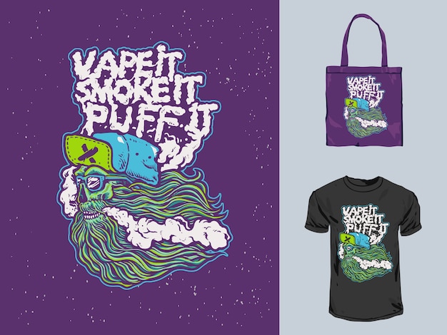 vape skull with cloud hand drawn illustration