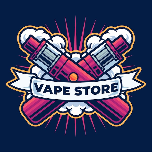 孤立した背景の上のVapeベクトルテンプレートアートイラストロゴの概念