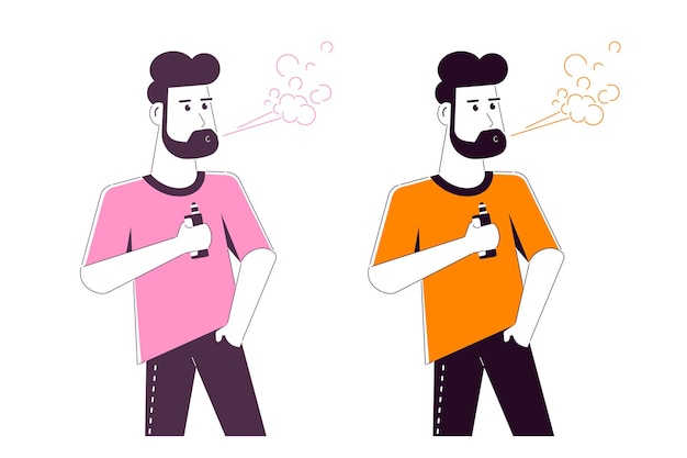 Vaping Activity Concept. Caucasian Male Character Enjoying Vape Smoking Isolated on white. 