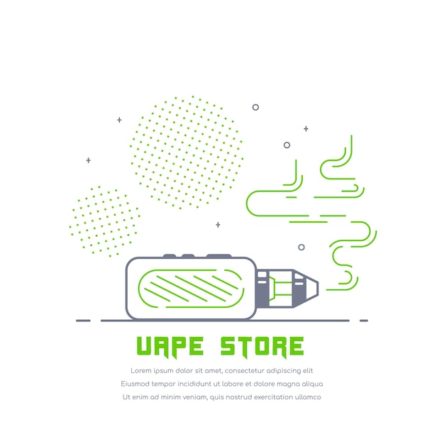 Vettore kit dispositivo penna svapo e mod. vape shop design isolato su bianco. concetto di fumo di vape.