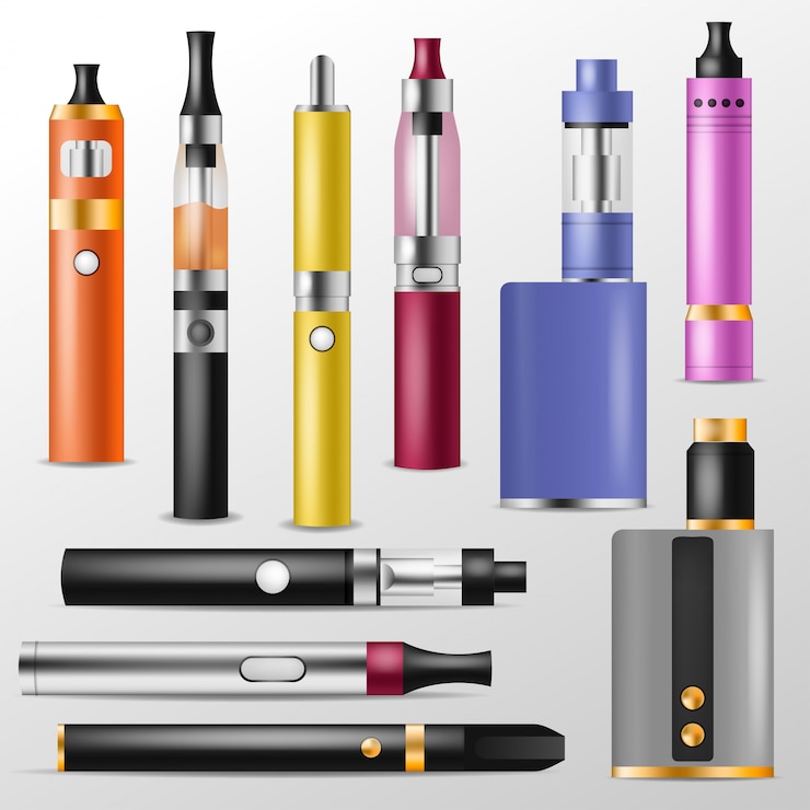 Vector vapor vector vaping device and modern vaporizer e-cig illustration set of vapes and cigarette