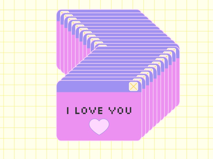 Vector vaporwave 美學風格 電腦螢幕窗口上的 i love you 彈出訊息向量