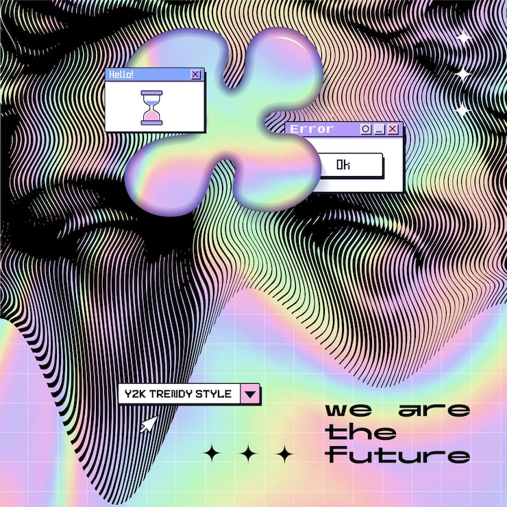 Вектор vaporwave футуристический киберпанк искаженное лицо античной статуи синтетического стиля плакат с ярким