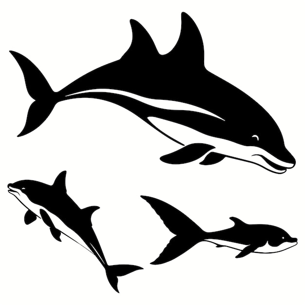 Vaquita silhouettes and icons Black flat color white background animal vector and illustration
