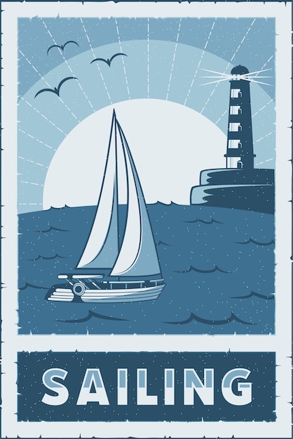 Varende vissersboot in de overzeese signage retro rustieke klassieker van het poster