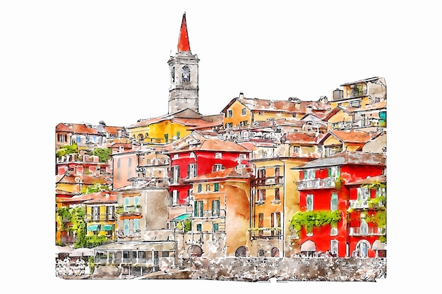 Varenna como lake italy watercolor hand drawn illustration isolated on white background