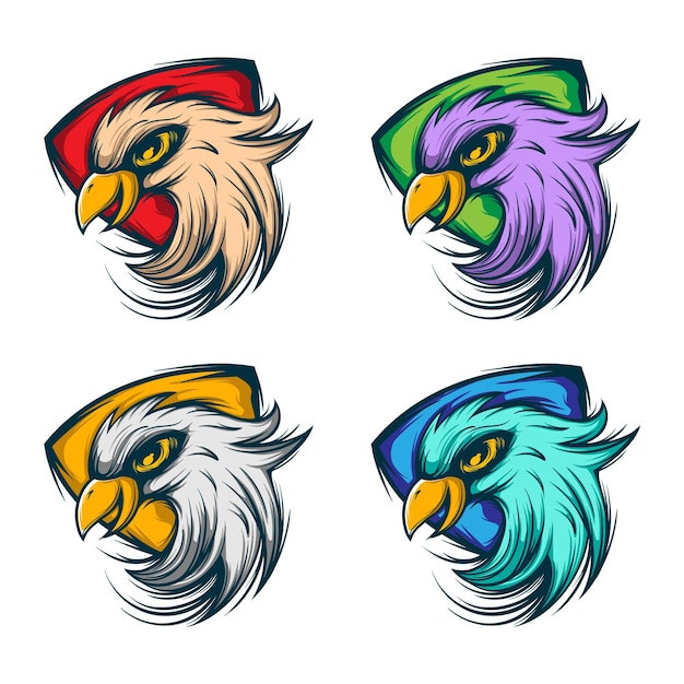 벡터 독수리 머리 아이콘 그림의 다양한 색상