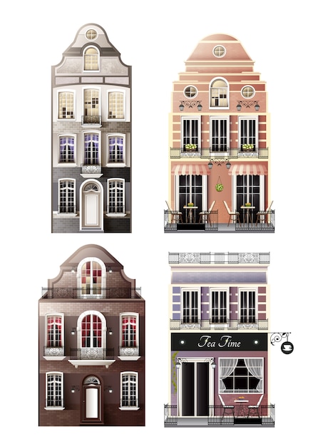 Vector variations of old european facade houses