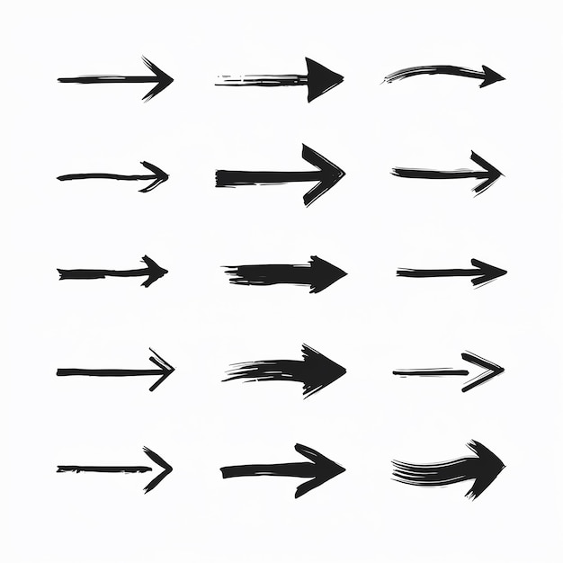 Vettore diversi disegni a pennellata disegno a griglia di una freccia nera unica