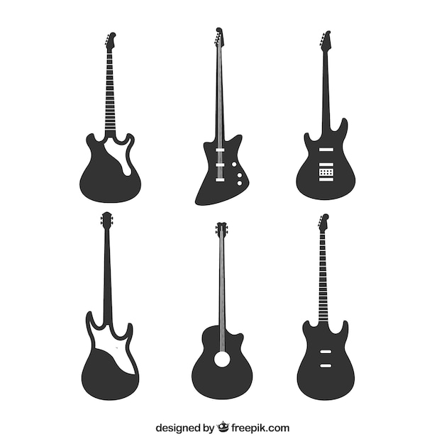 Vector variety of bass guitar silhouettes