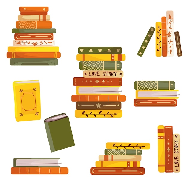 A variety of books with beautiful covers in warm colors