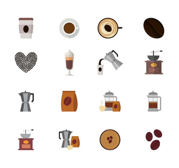 さまざまなコーヒーのアイコンセットパック