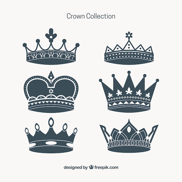 Vector variety of decorative crowns in flat design