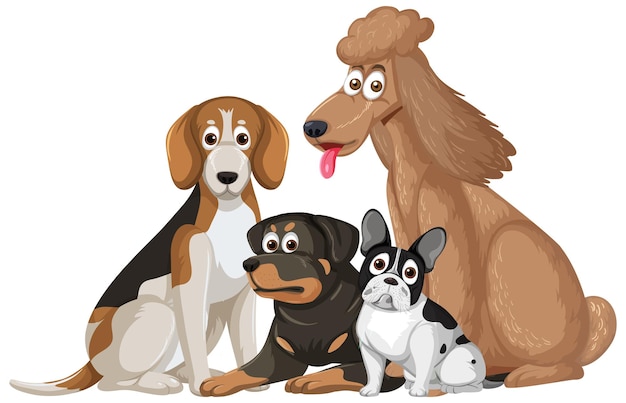 Varietà di personaggi dei cartoni animati di razze canine