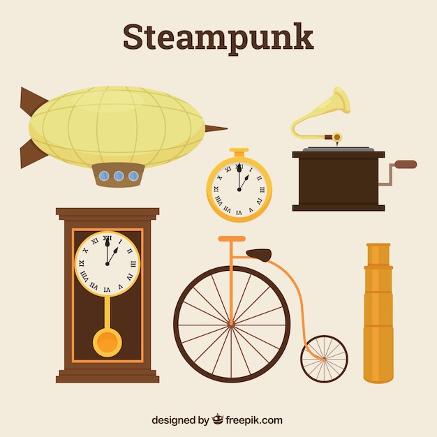 Vector variety of elements in steampunk style