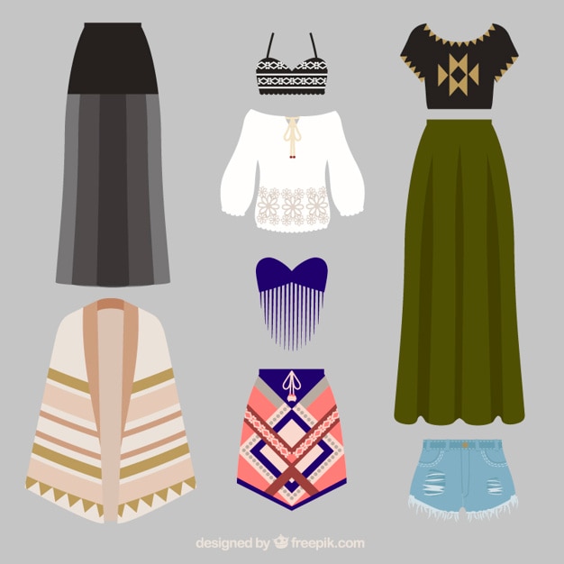 Variety of ethnic clothes