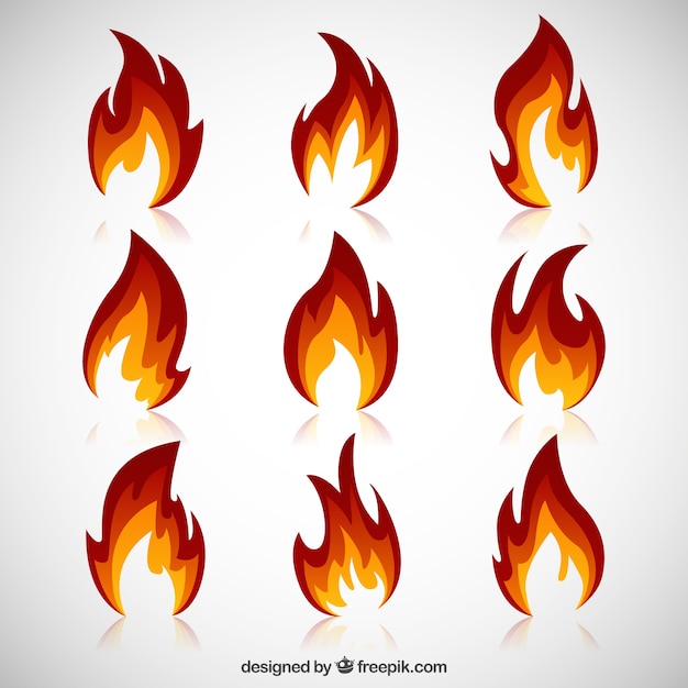 Variety of fire flames