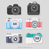 Vector variety of  flat designed professional cameras