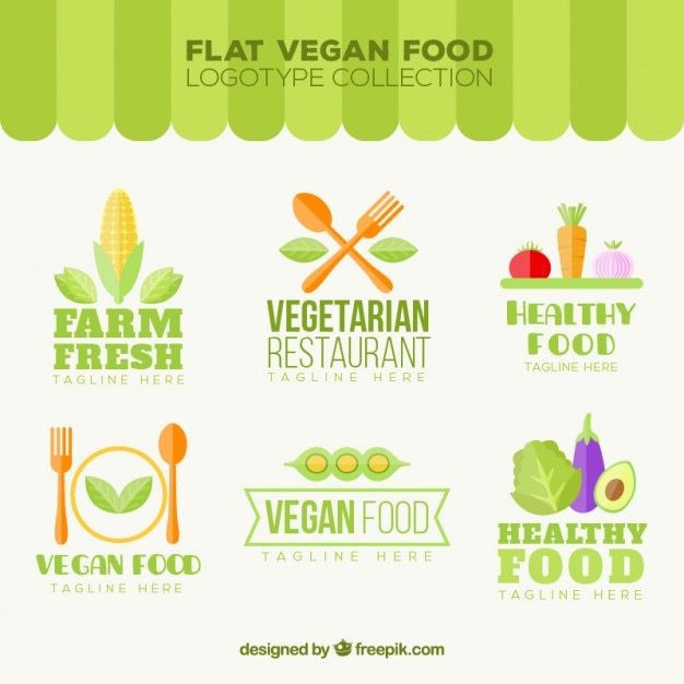 Variety of flat vegan food logos