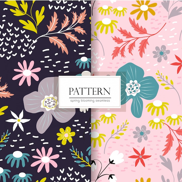 Vector variety floawer and leaf seamless pattern